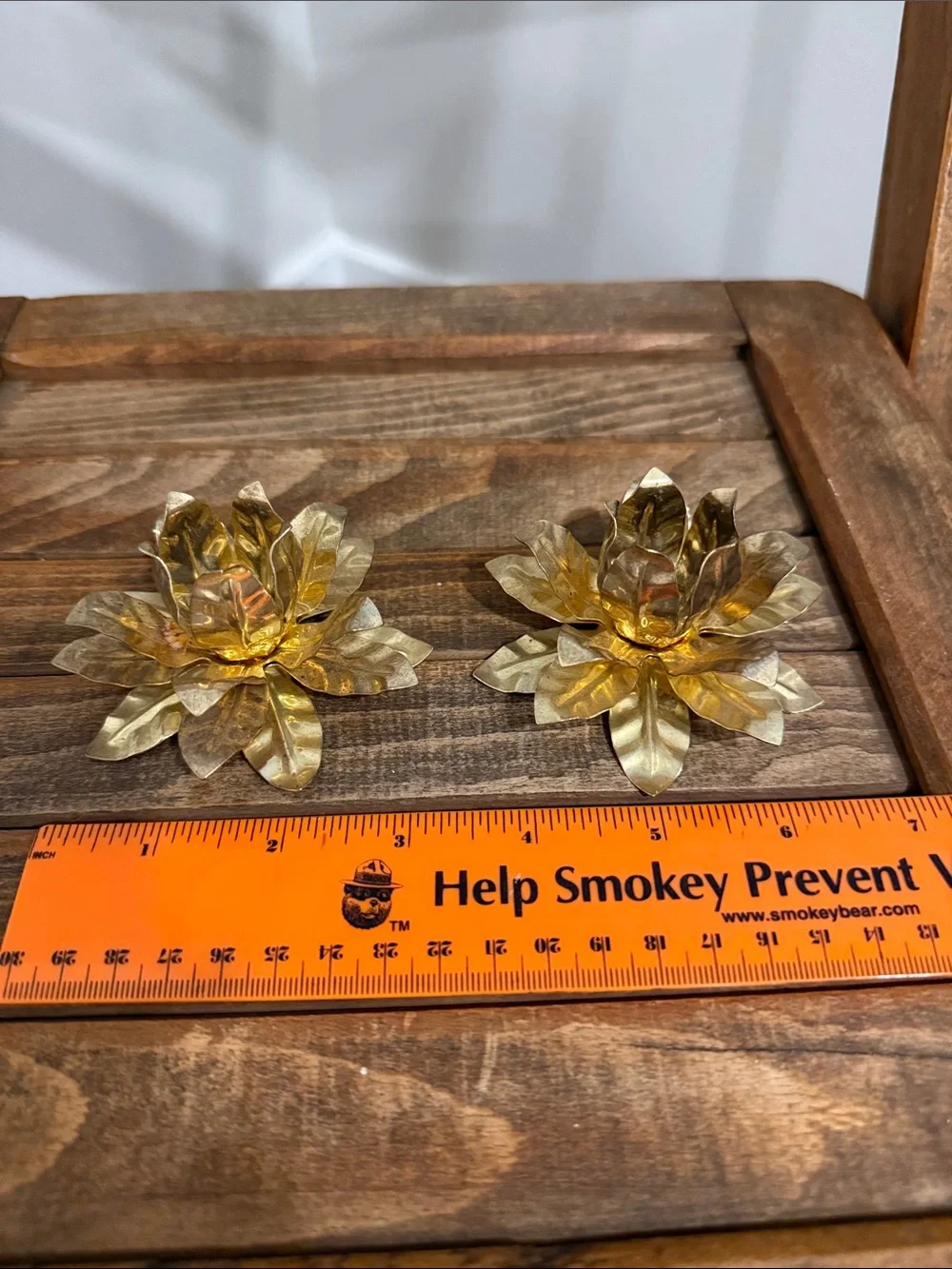 Vintage Gold Tone Metal Flower Taper Candle Holders Set of 2